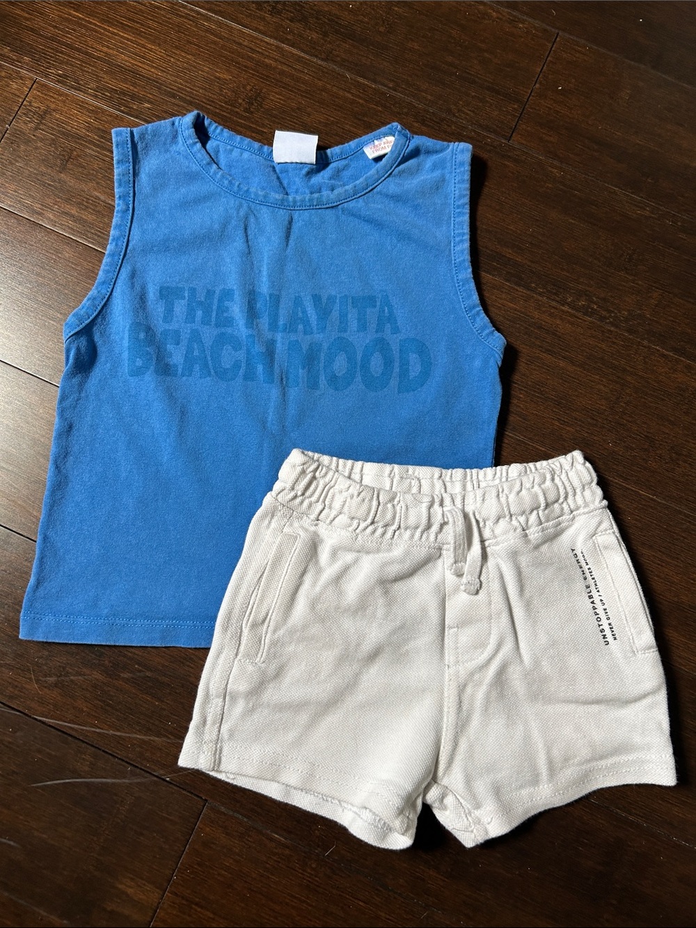 Zara Blue Sleeveless Tee and White Shorts Set